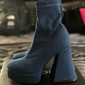 Blue Chunky Platform Heeled Boots